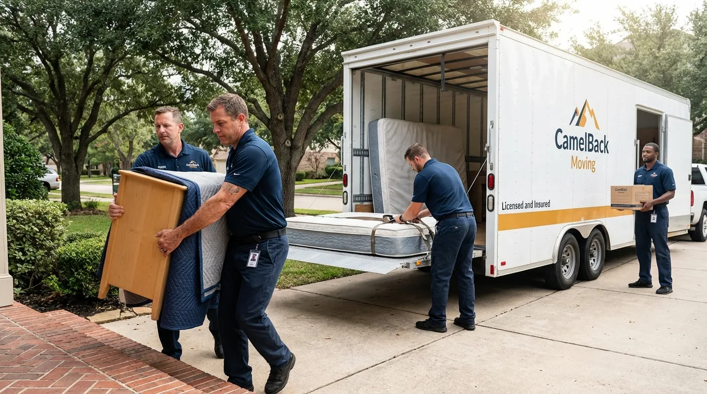 Crew loading residential truck for cross-state move from Marrero, LA
